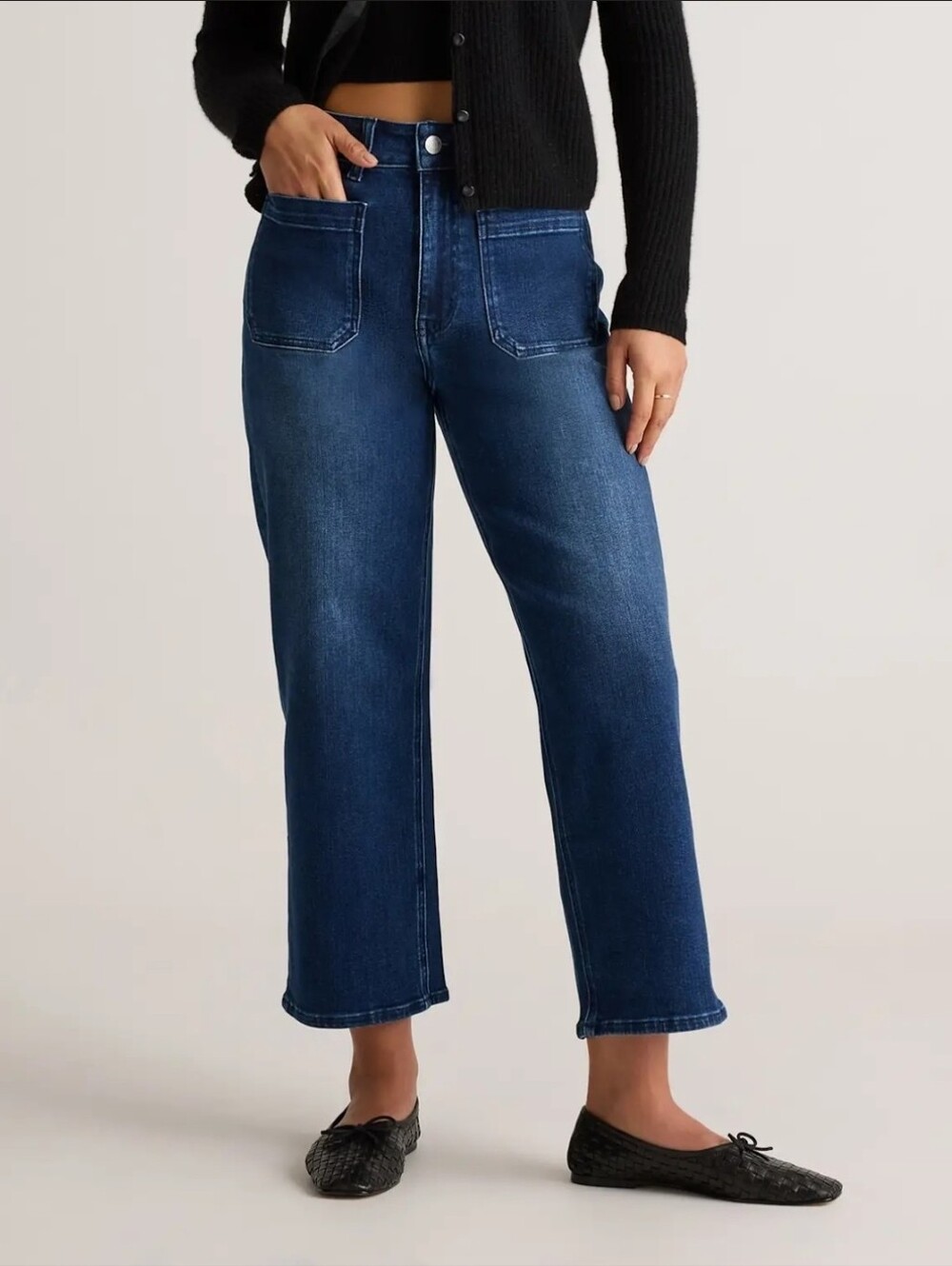 Quince Bella Stretch Patch Pocket Women Cropped Wide Legged Jeans 28 In Inseam